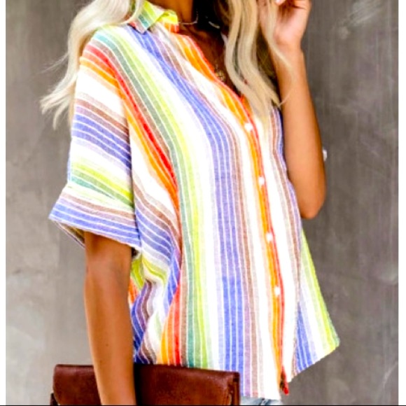 Bright Striped Button Down Shirt - Picture 3 of 6